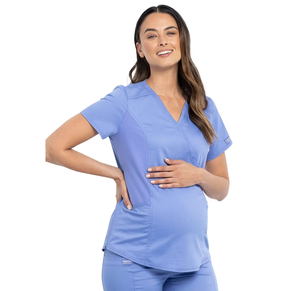 Cherokee WW688 Maternity Mock Wrap Top in Ciel Blue – Medshop Australia