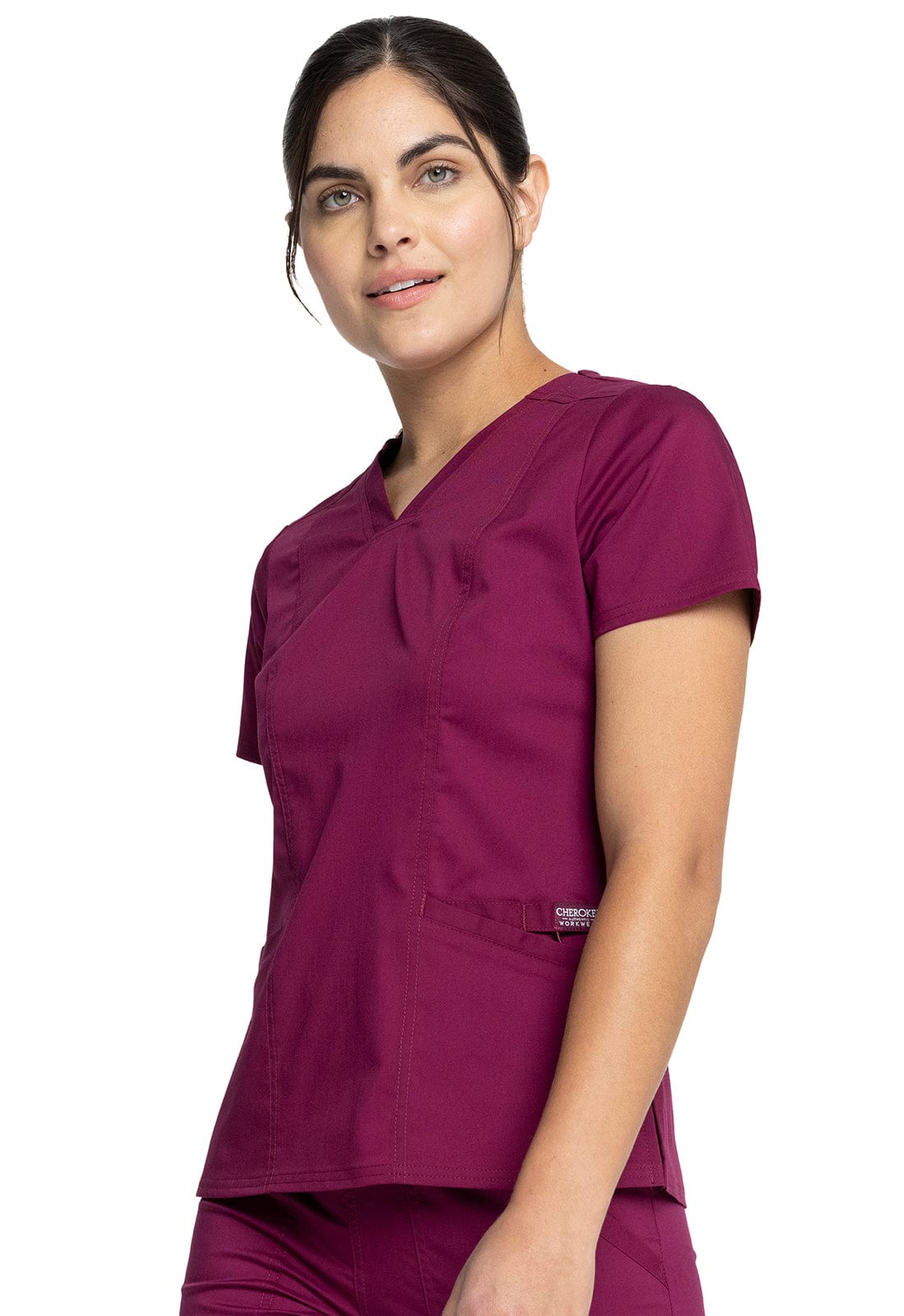 Cherokee Scrubs Top Cherokee WW710 Wine - Revolution V-Neck Scrub Top