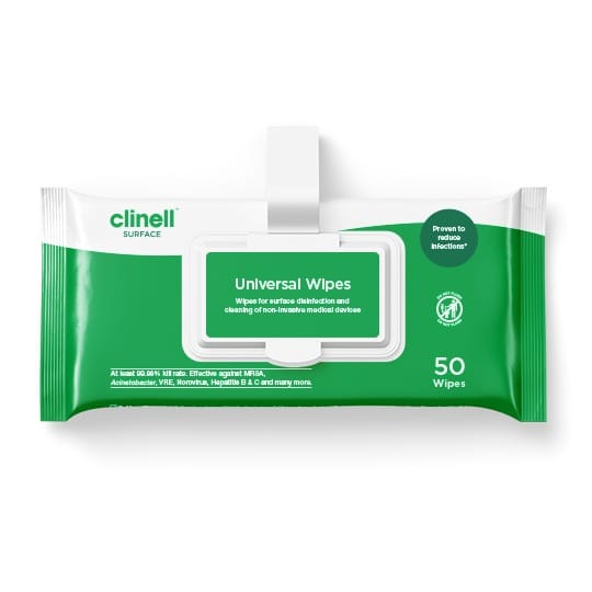 Clinell Universal Disinfectant Wipes – Clip Pack, 50 Wipes – product