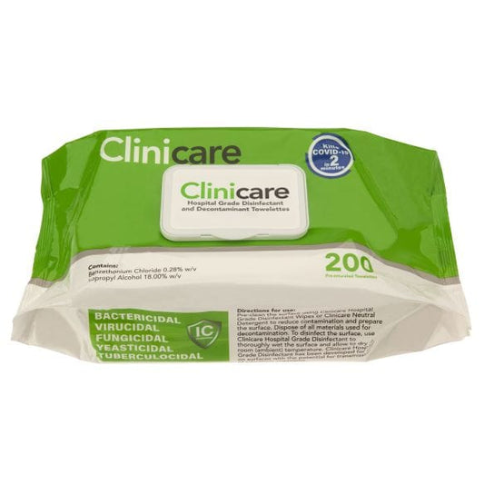 Clinicare CLINICARE HOSPITAL GRADE DISINFECTANT FLAT PACK ( 200 WIPES )