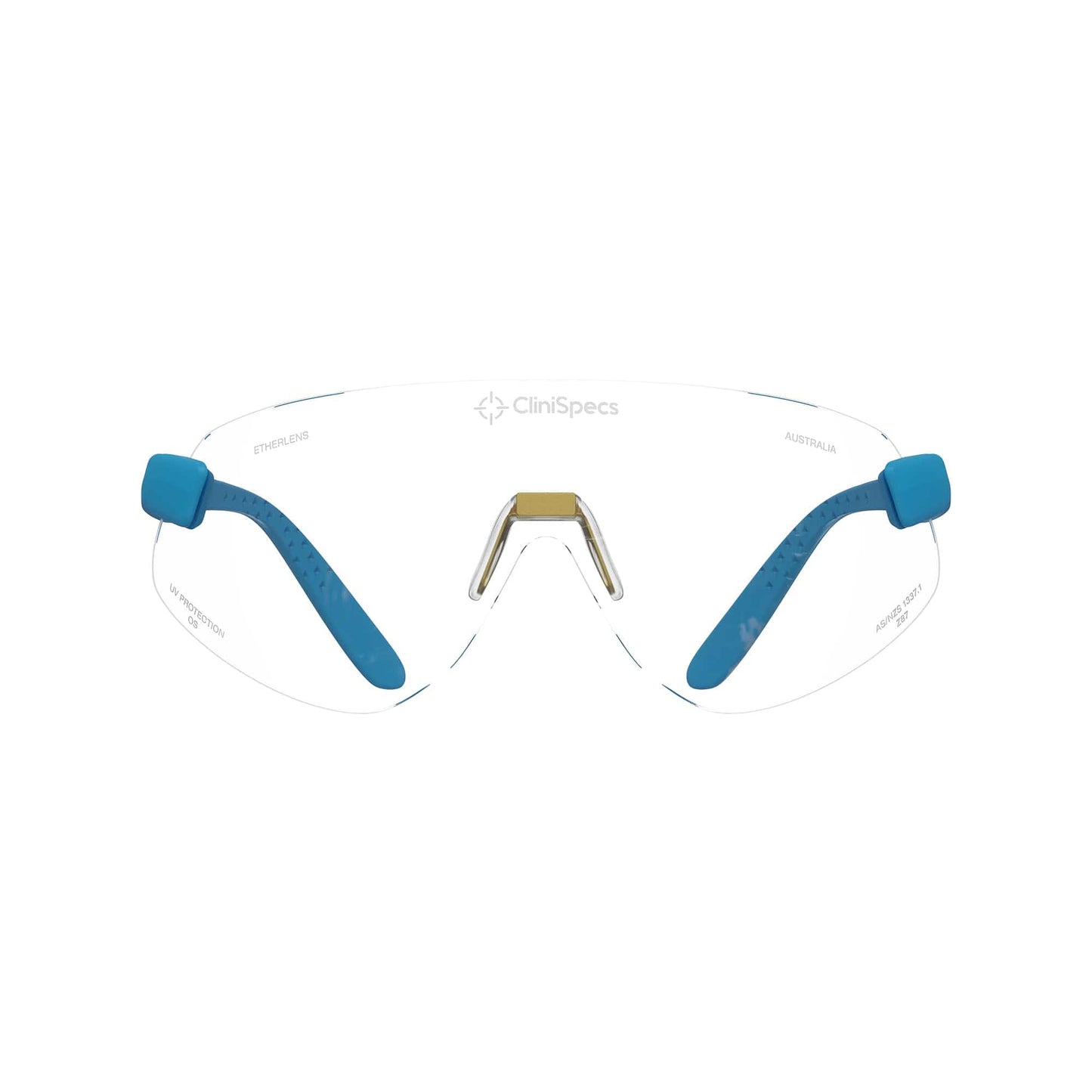 CliniSpecs Medical Safety Glasses Aero Sky with Gold Nose
