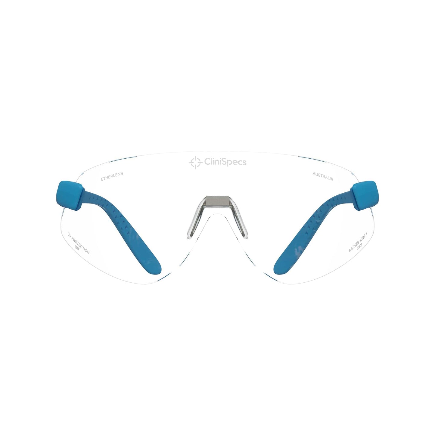 CliniSpecs Medical Safety Glasses Aero Sky with Silver Nose