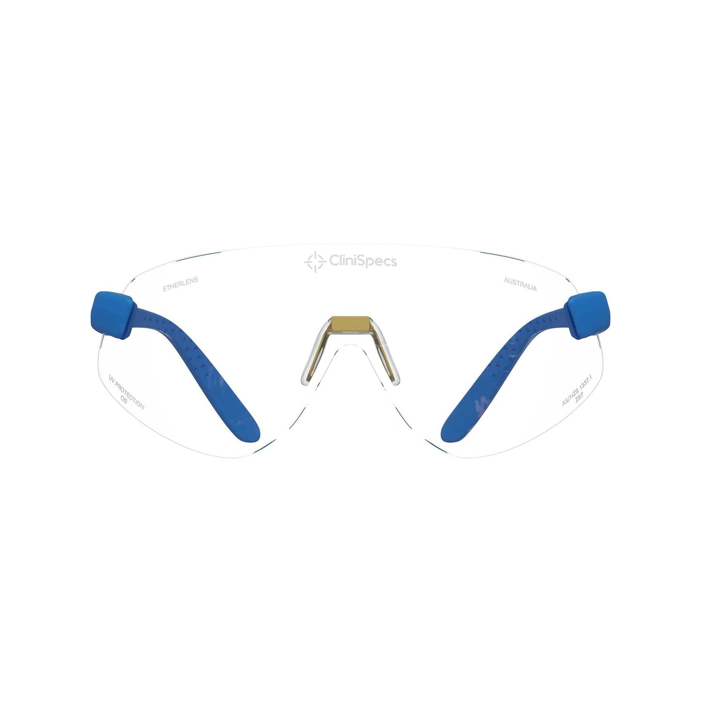 CliniSpecs Medical Safety Glasses Elite Cobalt with Gold Nose