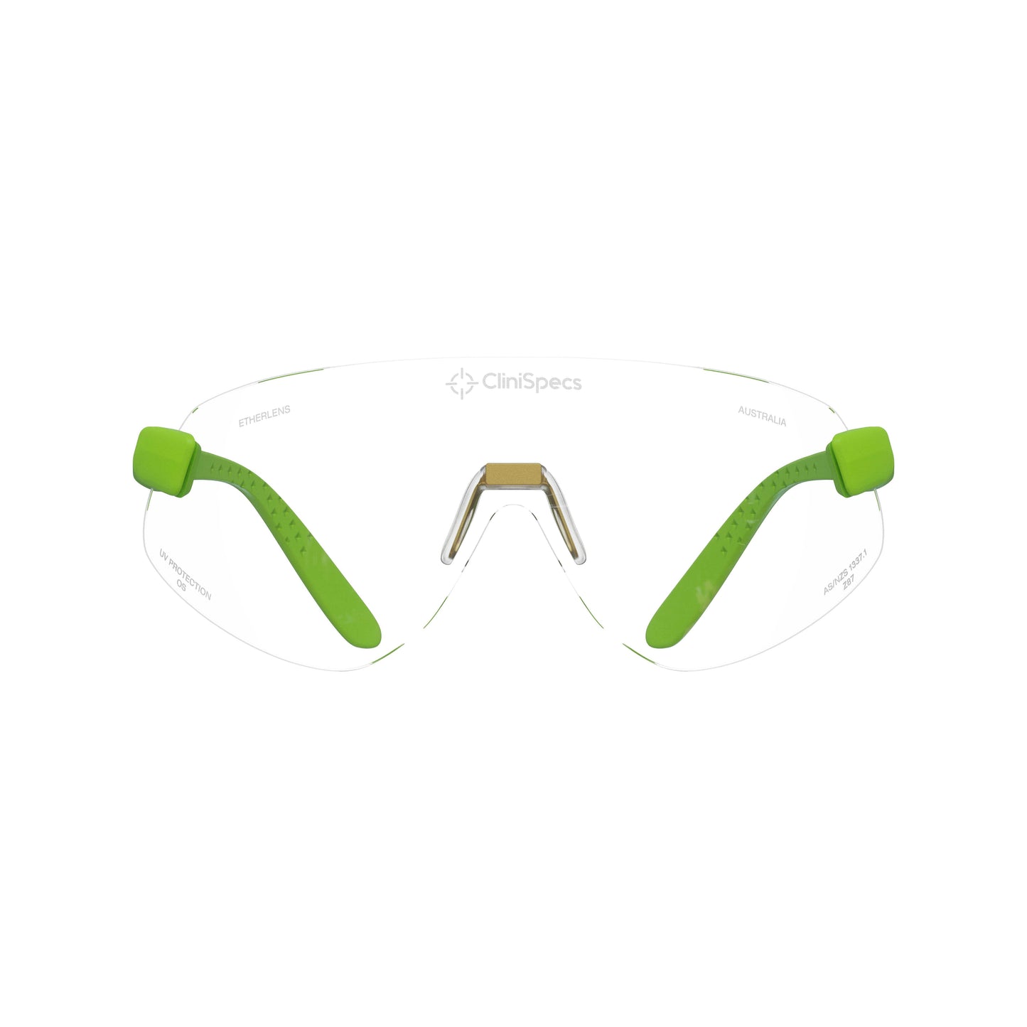 CliniSpecs Medical Safety Glasses Luminous Lime with Gold Nose