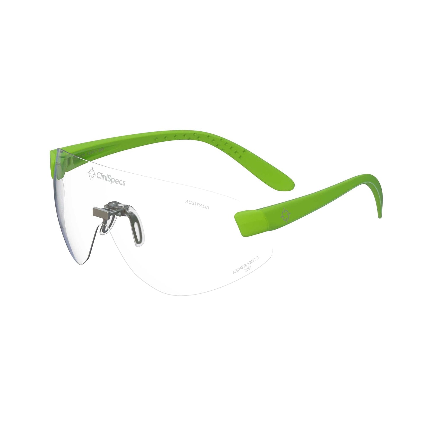 CliniSpecs Medical Safety Glasses Luminous Lime with Silver Nose