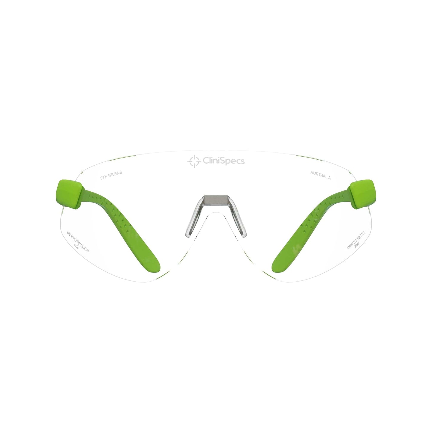CliniSpecs Medical Safety Glasses Luminous Lime with Silver Nose