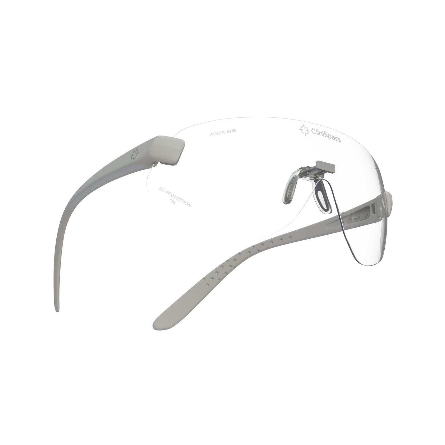 CliniSpecs Medical Safety Glasses Optic White with Silver Nose