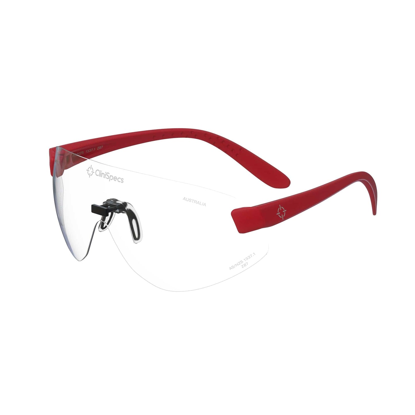 CliniSpecs Medical Safety Glasses Opulent Red with Black Nose