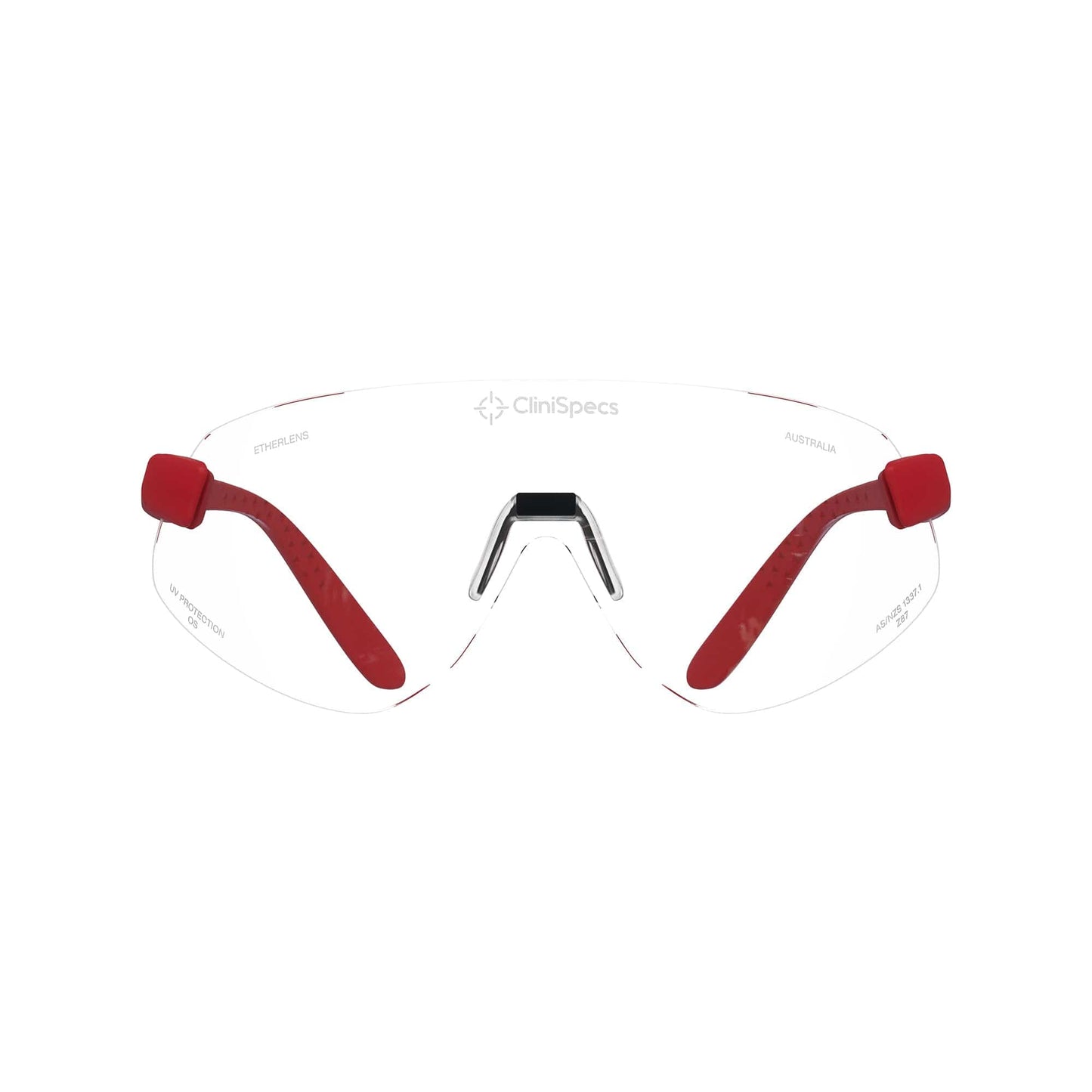 CliniSpecs Medical Safety Glasses Opulent Red with Black Nose