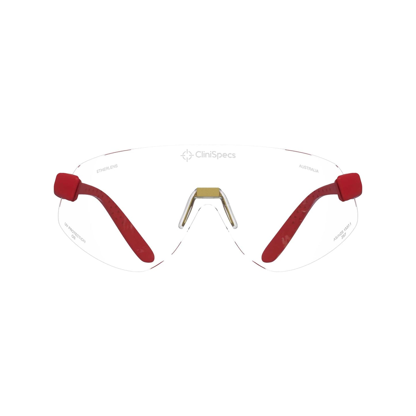 CliniSpecs Medical Safety Glasses Opulent Red with Gold Nose
