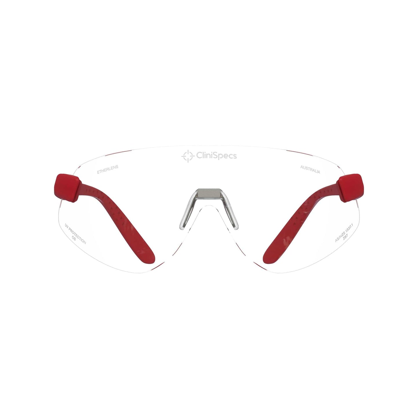 CliniSpecs Medical Safety Glasses Opulent Red with Silver Nose