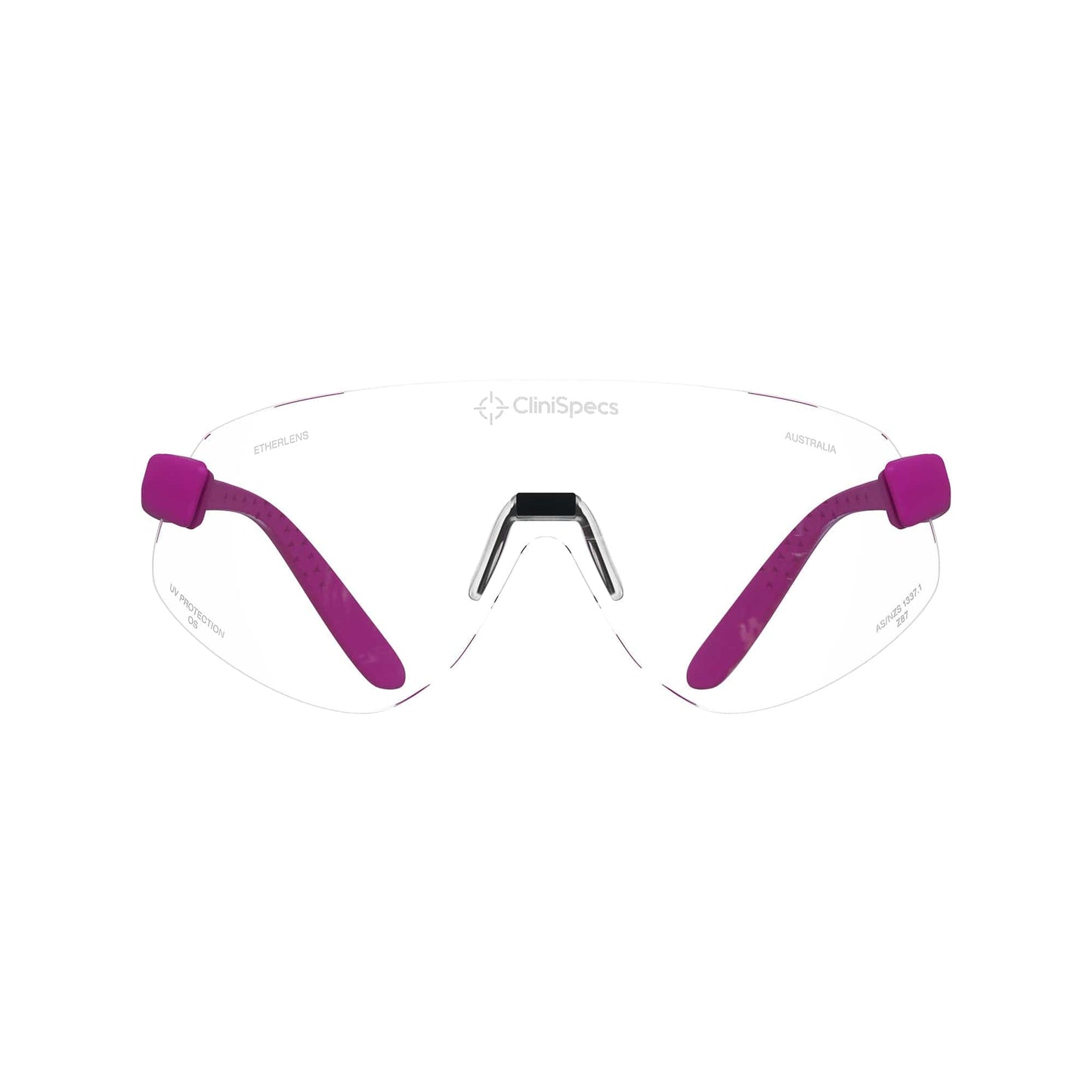 CliniSpecs Medical Safety Glasses Spectra Magenta with Black Nose