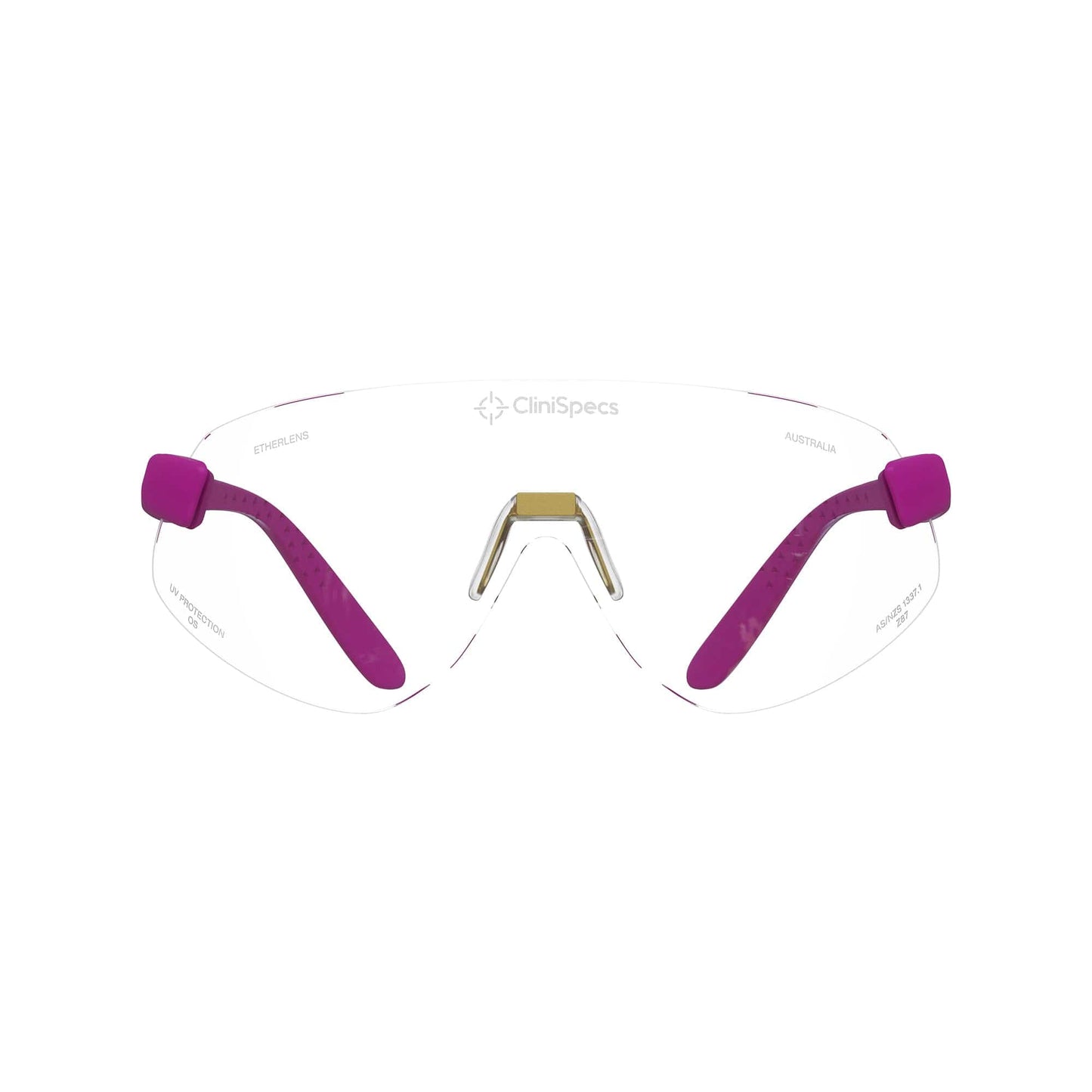 CliniSpecs Medical Safety Glasses Spectra Magenta with Gold Nose
