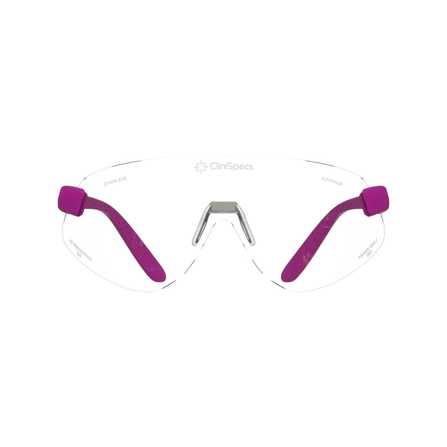 CliniSpecs Medical Safety Glasses Spectra Magenta with Silver Nose