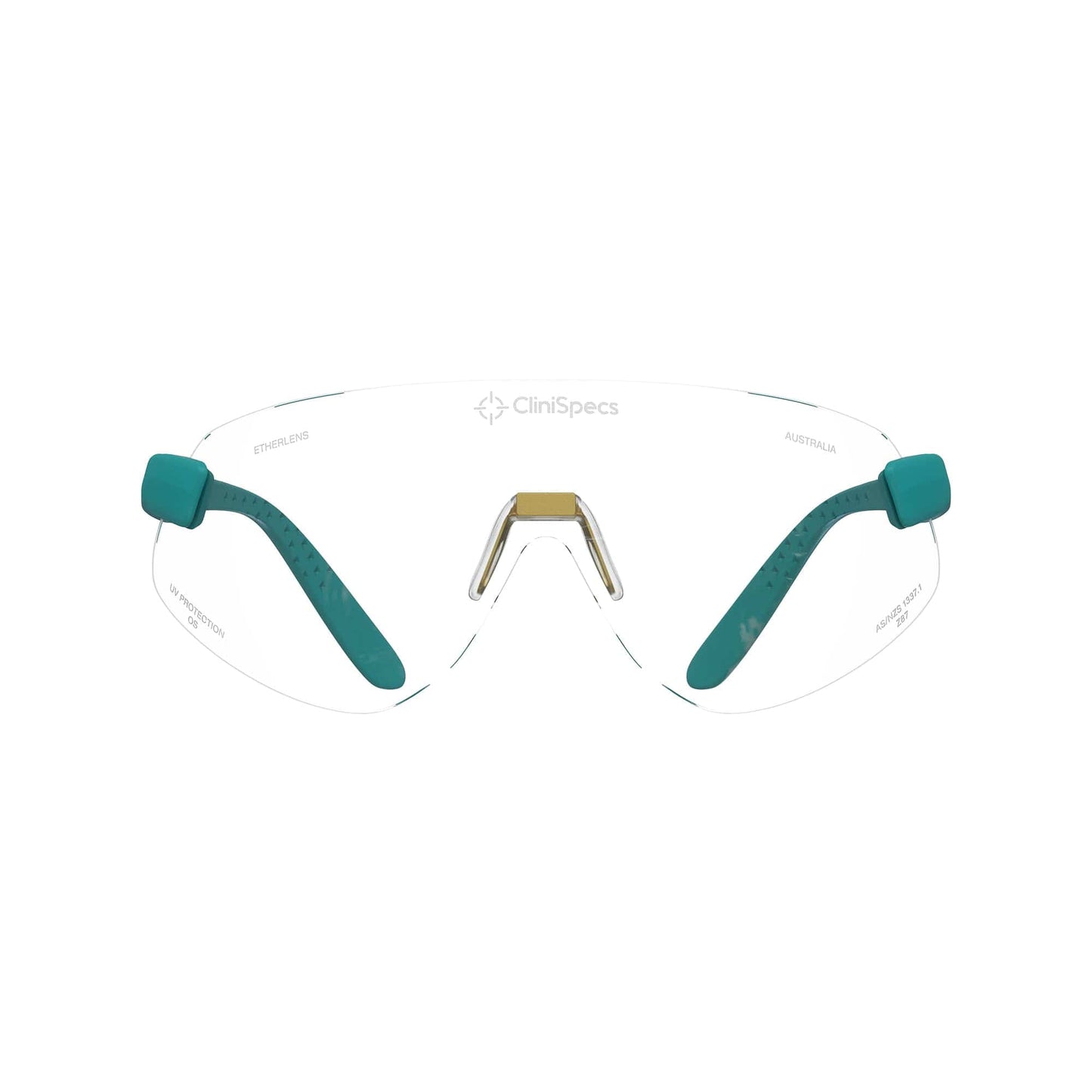 CliniSpecs Medical Safety Glasses Vector Teal with Gold Nose