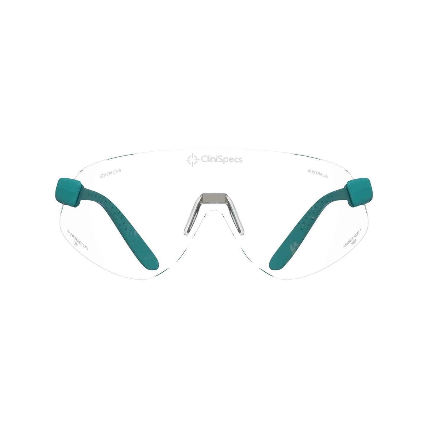 CliniSpecs Medical Safety Glasses Vector Teal with Silver Nose