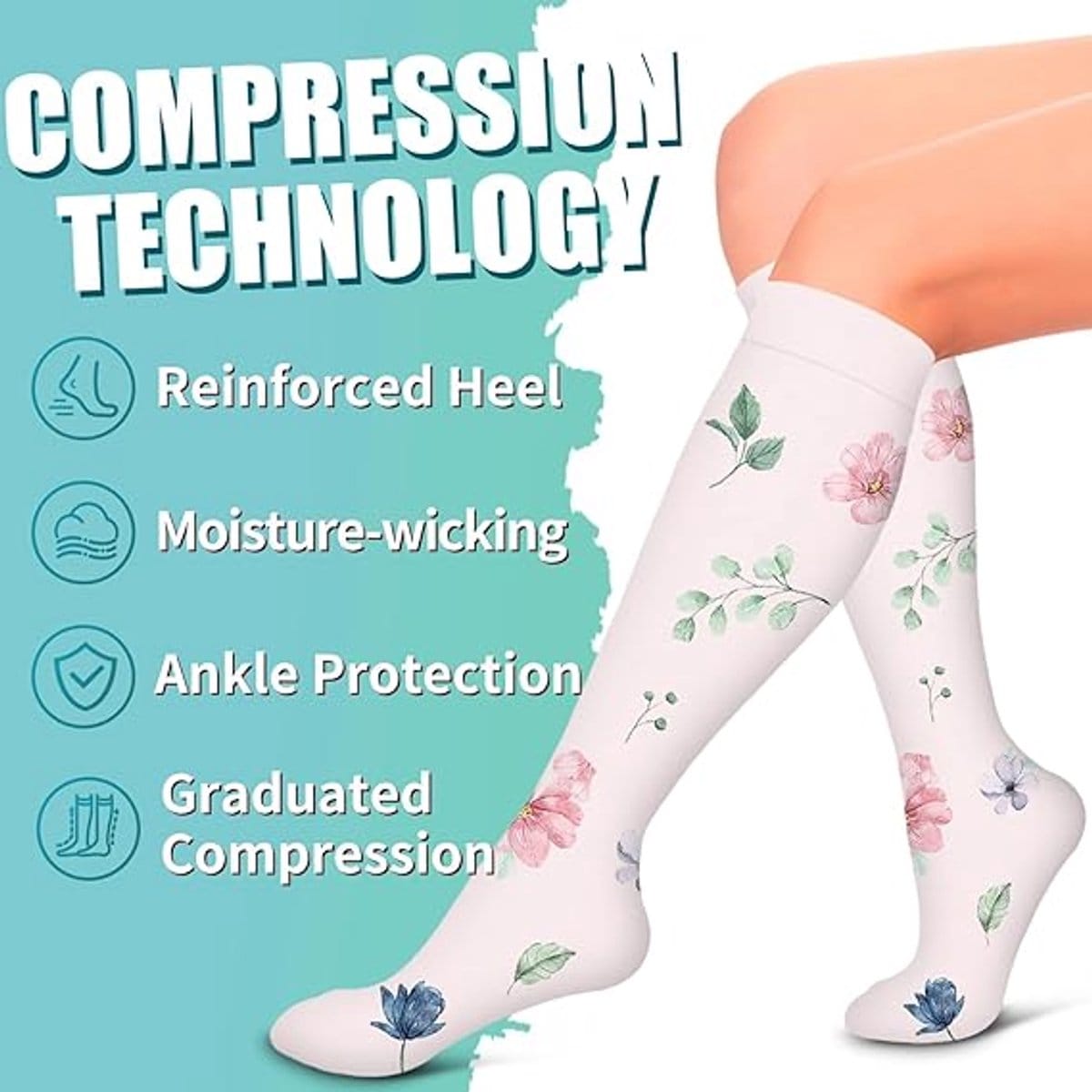 Compression socks 6 pairs - compression socks for women - Sports compression stockings - Circulation compression socks - Compression socks for cycling - women's compression stockings - Stretchable - for Running, Athletic Sports - Long - S/M
