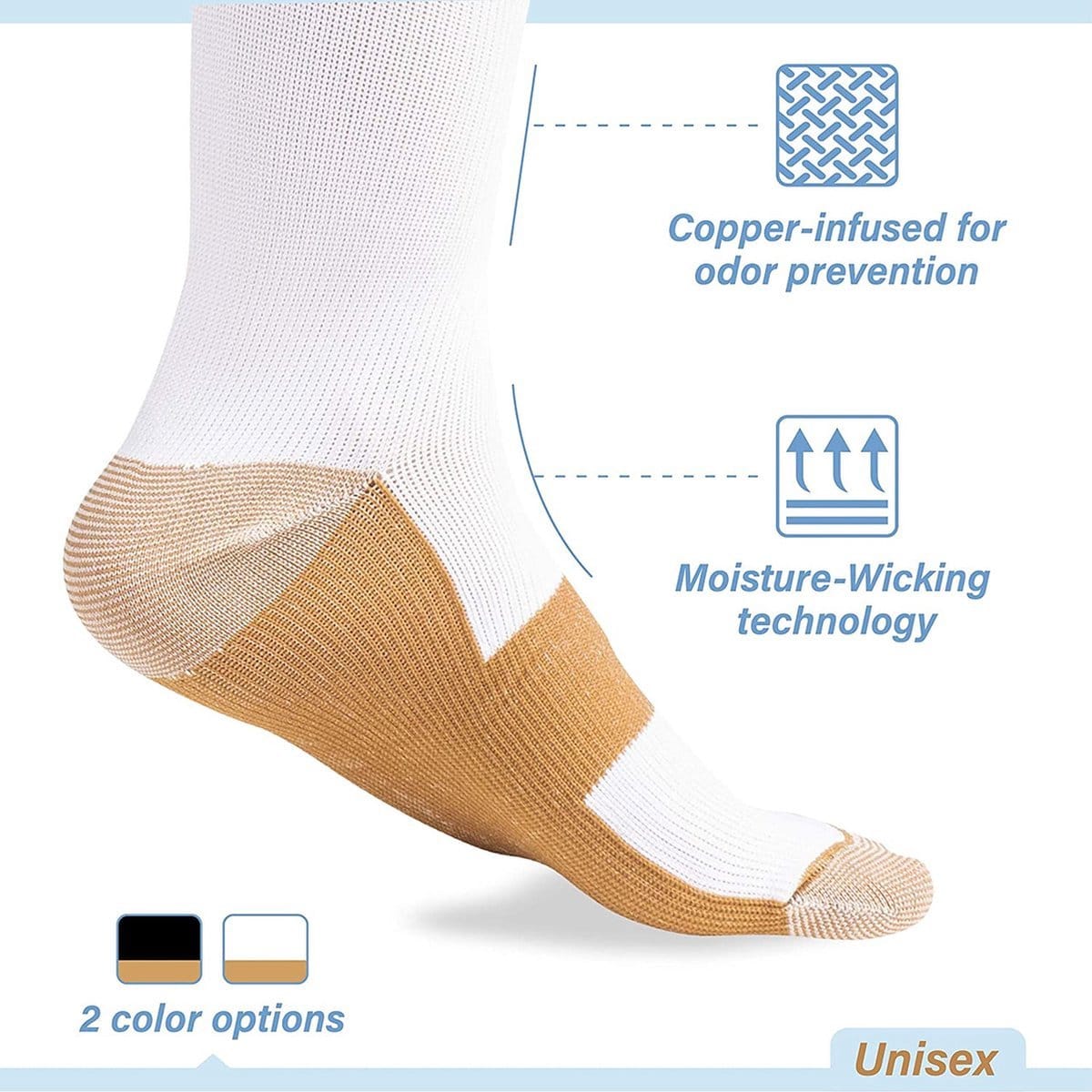 Copper Compression Stockings | Compression Socks | Support Stockings | Sports Socks II Airplane Socks | Size S/M (36-40) | White