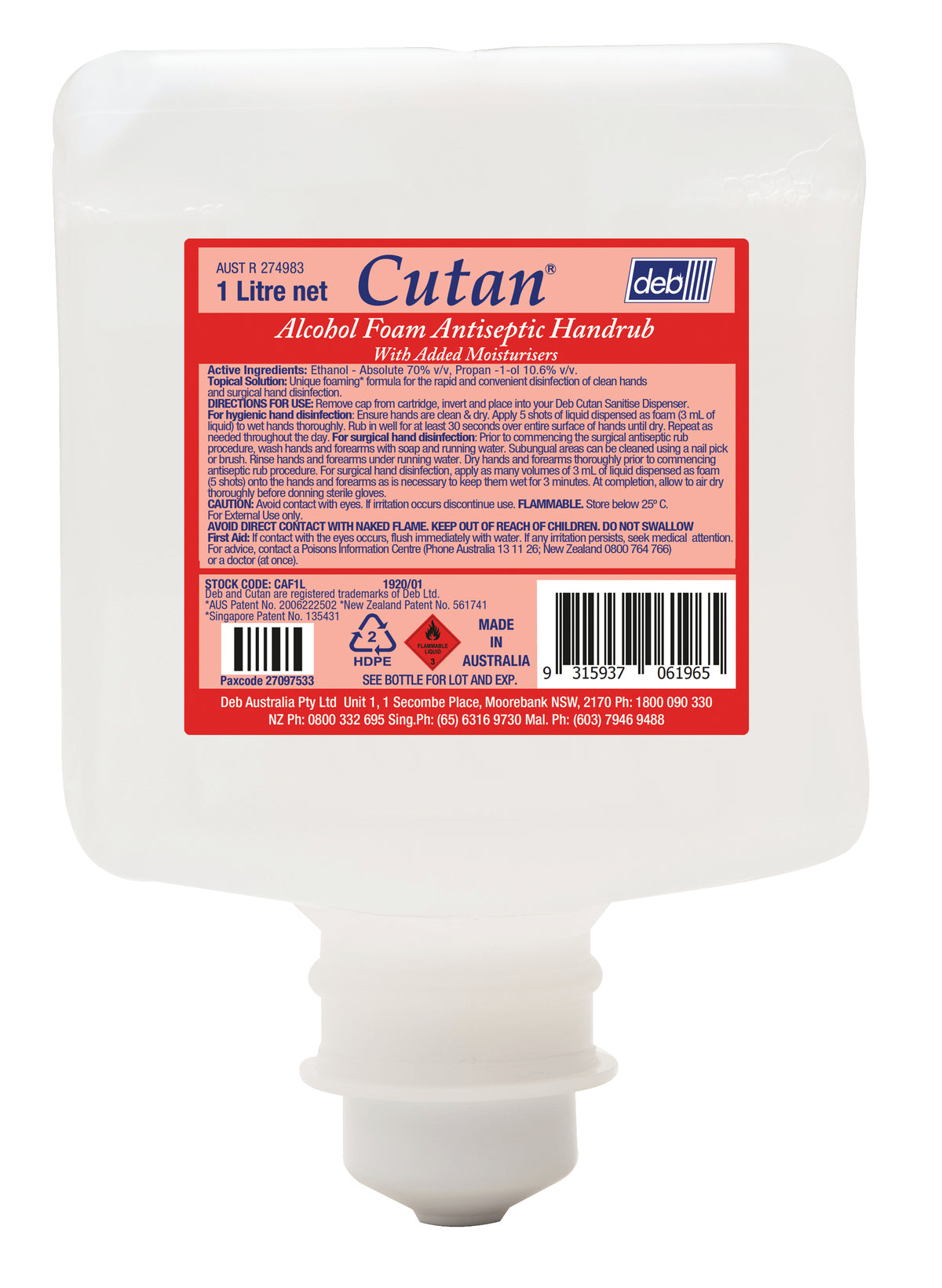 Cutan Alcohol Foam Hand Sanitizer 1L