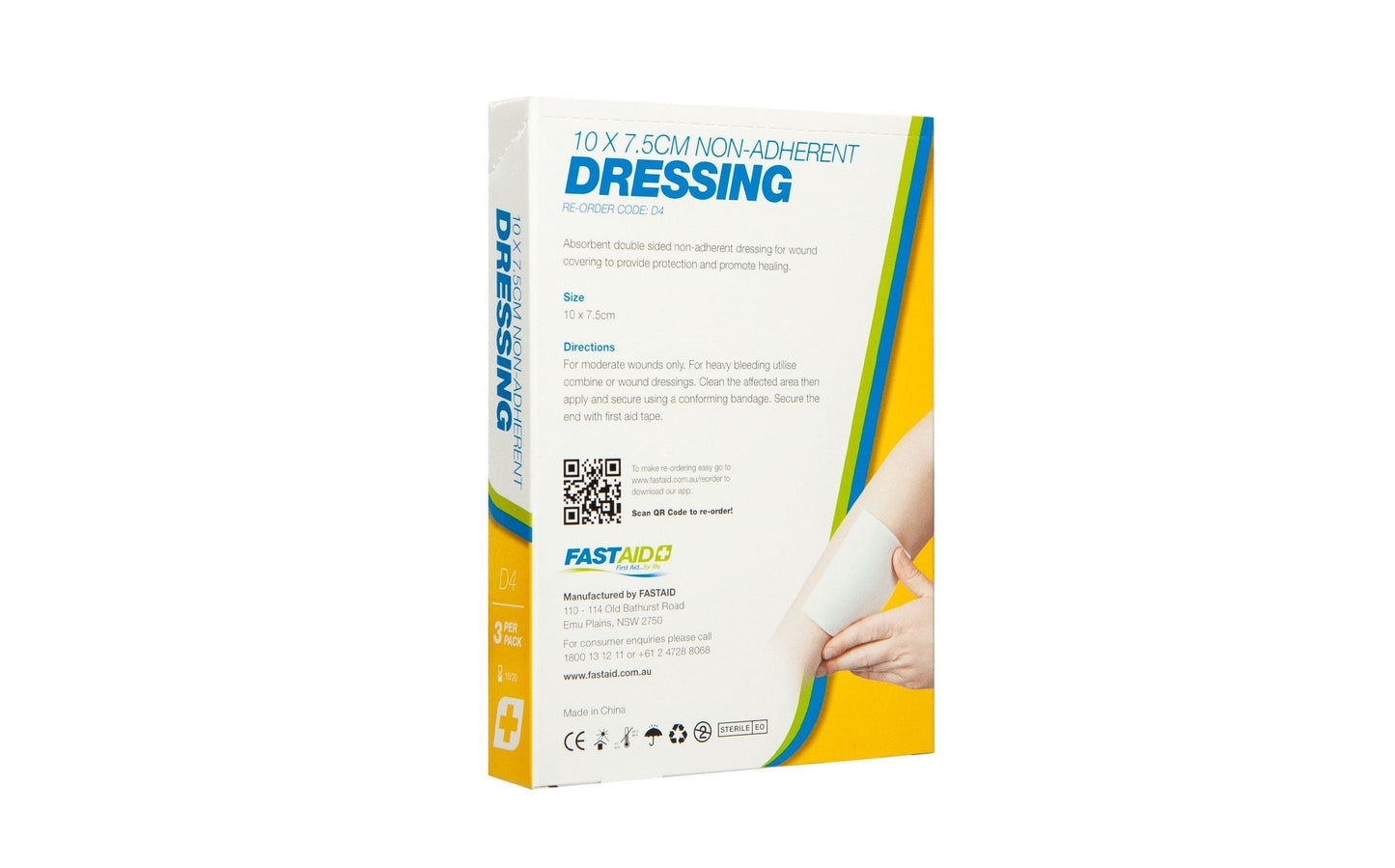 FastAid First Aid Consumables D4, Non-Adherent Dressing, 10 x 7.5cm