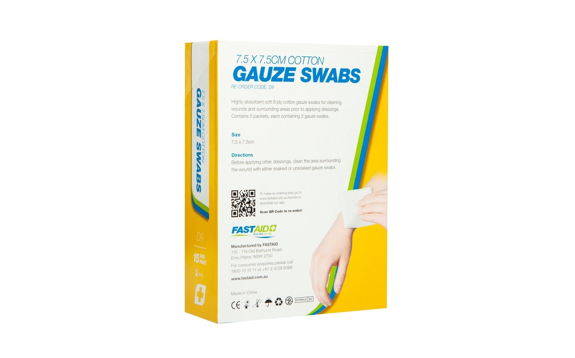 FastAid First Aid Consumables D9, Gauze Swabs, 7.5 x 7.5cm, 5's