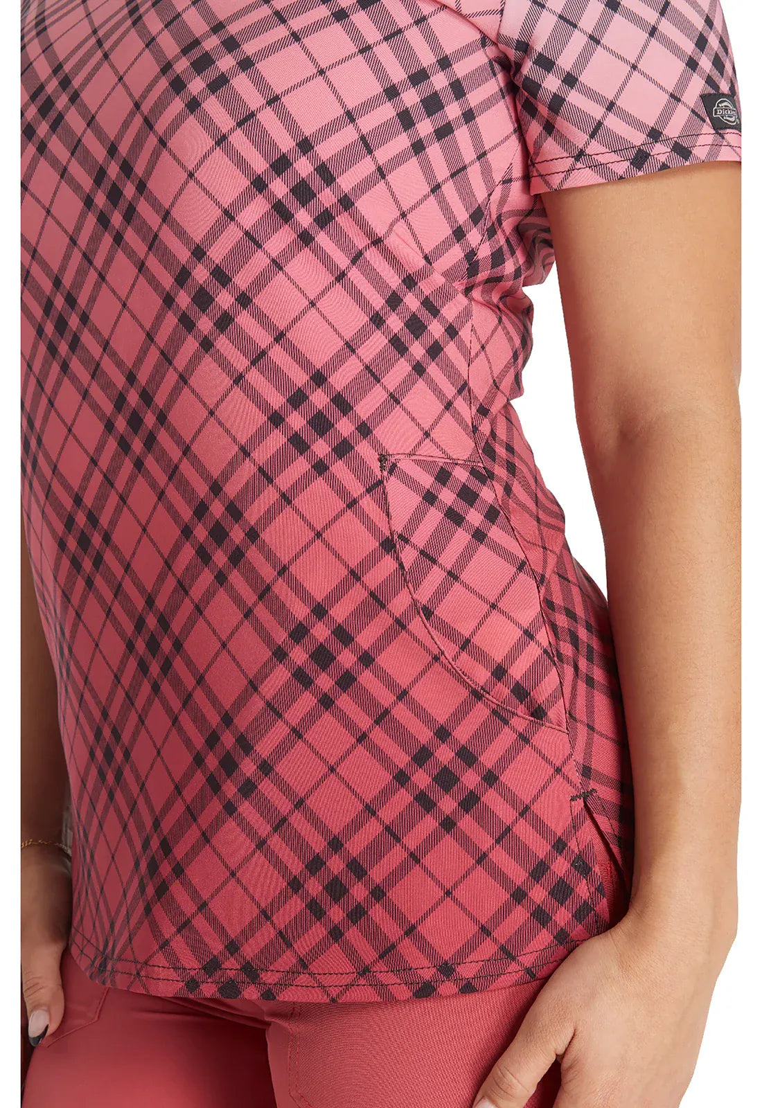 Dickies DK853 V-Neck Plaid Dip Dye Scrubs Top for Women