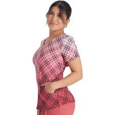 Dickies DK853 V-Neck Plaid Dip Dye Scrubs Top for Women