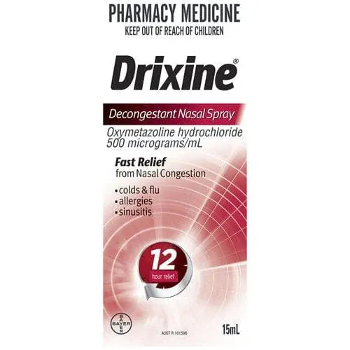 Bayer Decongestants Drixine Nasal Spray 15ml - Oxymetazoline Hydrochloride 0.5mg/ml