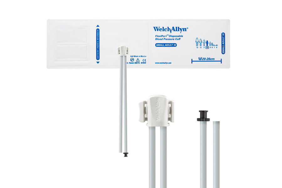 Hillrom - Welch Allyn Soft Disposable FlexiPort Cuff - Two-Tube, Tri-Purpose and Empty Tube, Small Adult, Size 10, 20-26 cm