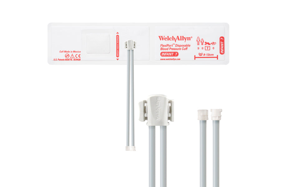 Hillrom - Welch Allyn Soft Disposable FlexiPort Cuff - Two-Tube Male Female Locking Connector (Box 20), Infant, Size 7, 9-13 cm