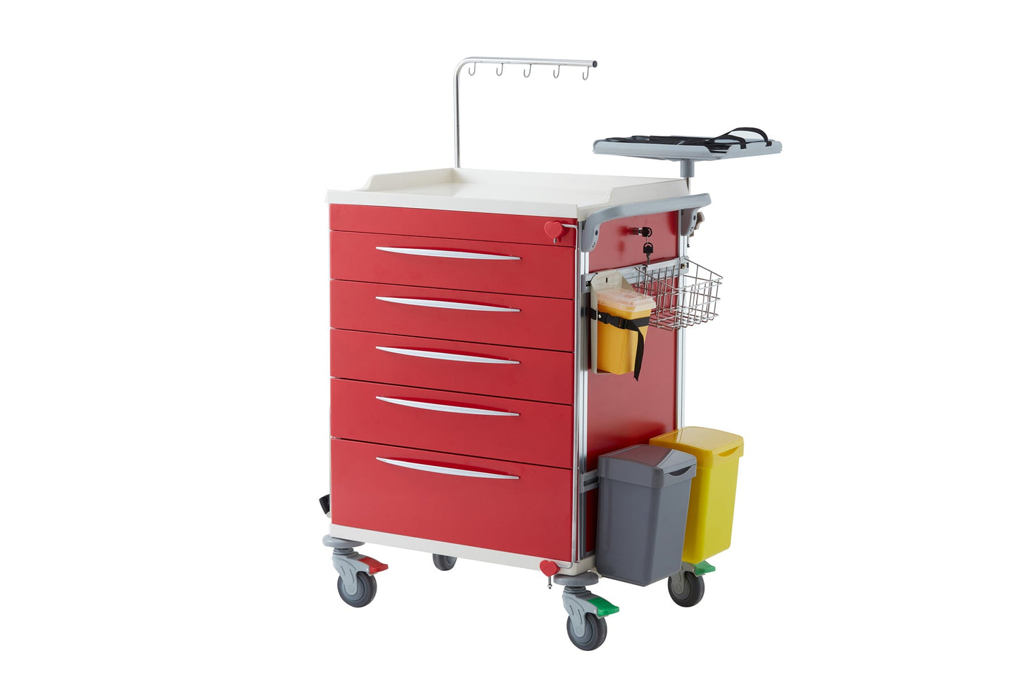 Emergency Trolley - RED, 650 x 480 x 980mm Central Lock