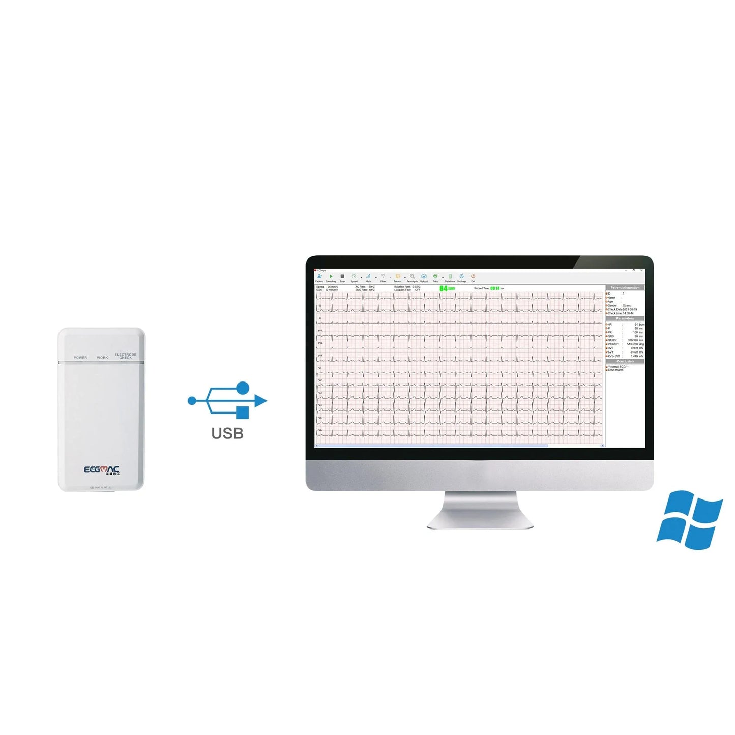 ECGMac ECGMac PC ECG Bluetooth/USB With Software for Windows PC