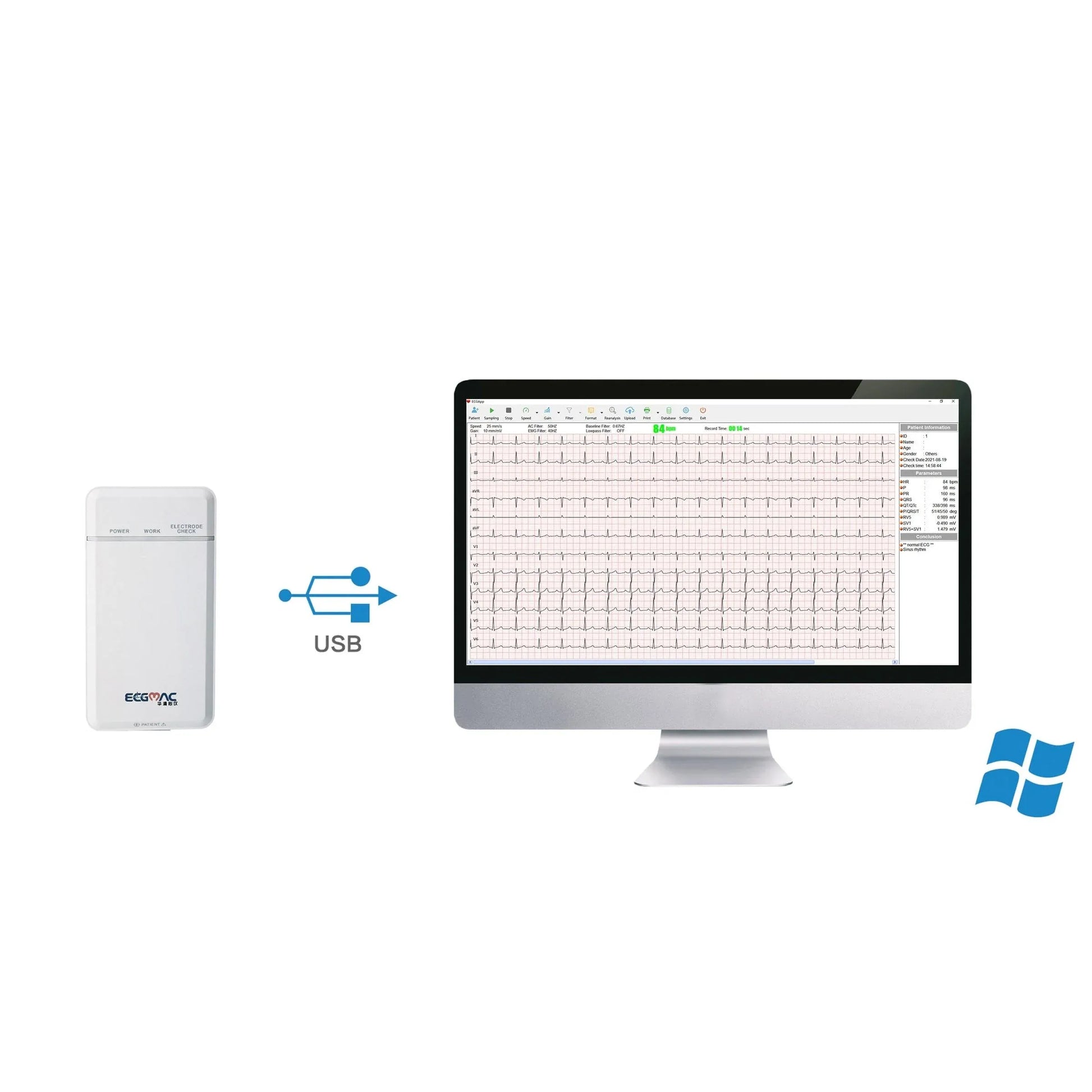 ECGMac ECGMac PC ECG Bluetooth/USB With Software for Windows PC