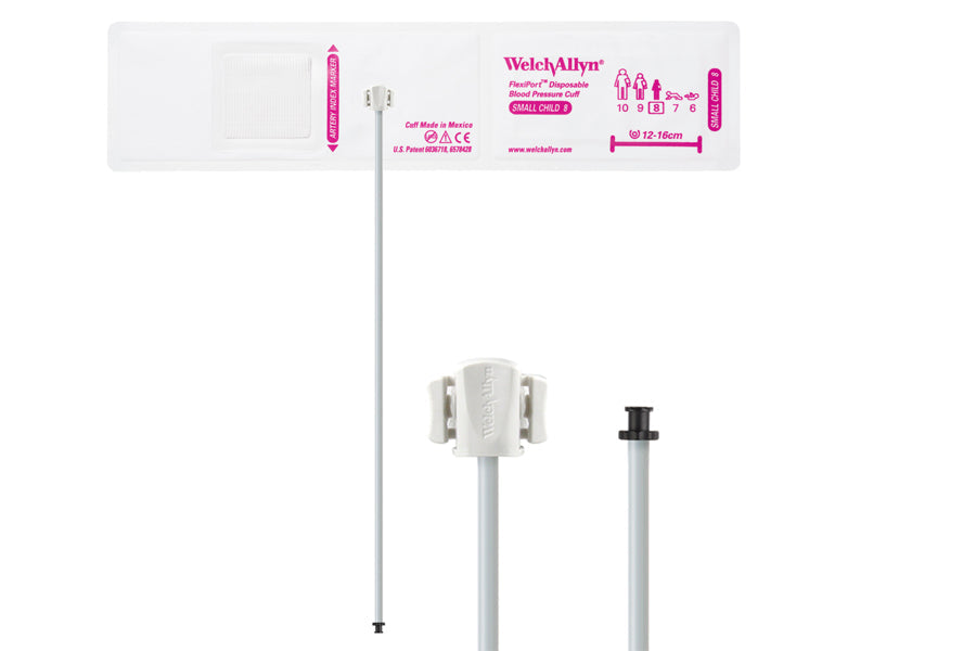 Hillrom - Welch Allyn Soft Disposable FlexiPort Cuff - One-Tube, Tri-Purpose, Small Child, Size 8, 12-16 cm
