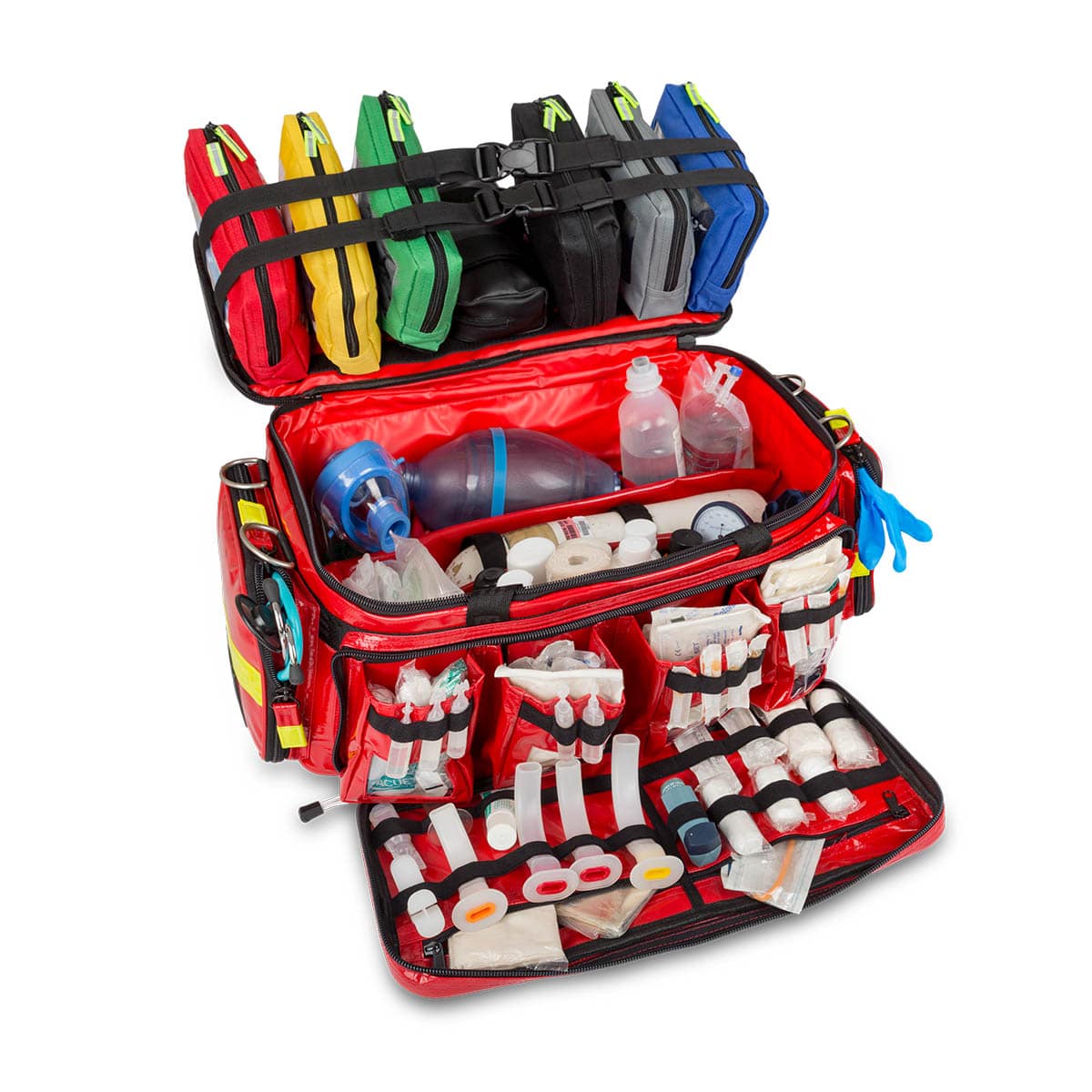 Elite Bags CRITICALS Advanced Life Support Emergency Bag – Red Tarpaulin – Open