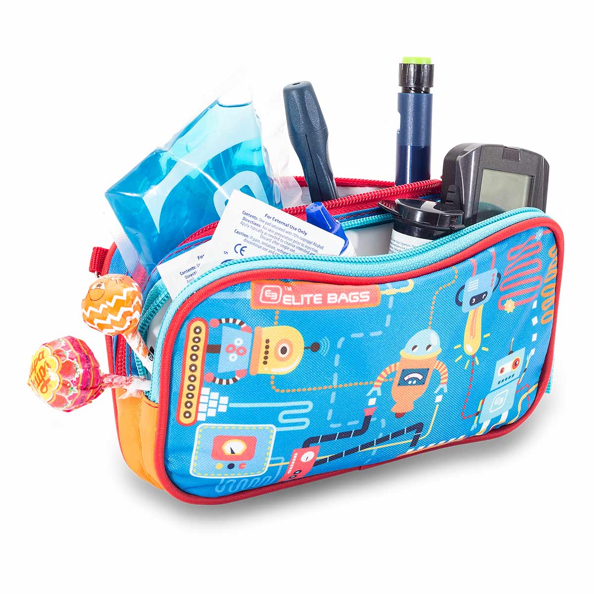 Elite Bags DIAS KIDS Isothermal Diabetes Kit Pouch for Children – Robot Print – Open