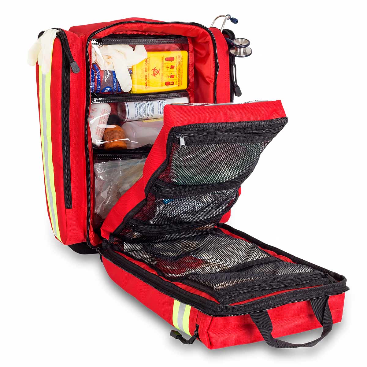 Elite Bags EMS Basic Life Support Rescue Backpack – Red – Open