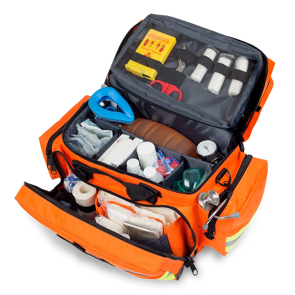 Elite Bags EMS Large Capacity Emergency Medical Bag – Orange – Open
