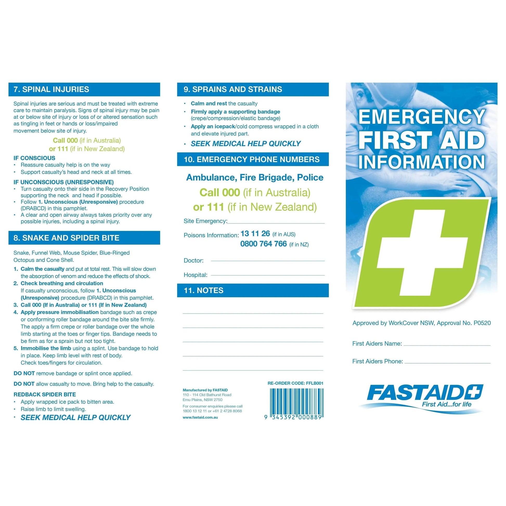FastAid First Aid Consumables Emergency First Aid Information Booklet
