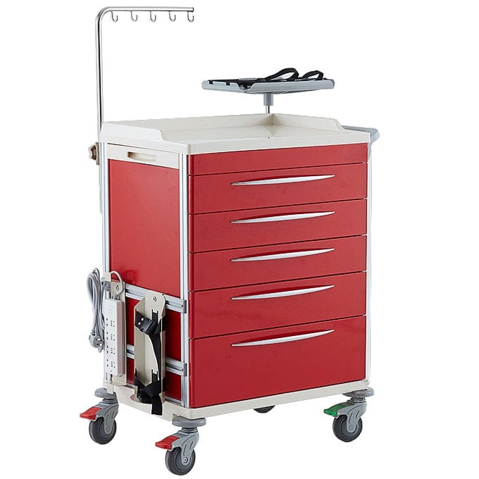 Emergency Trolley - RED, 650 x 480 x 980mm Central Lock