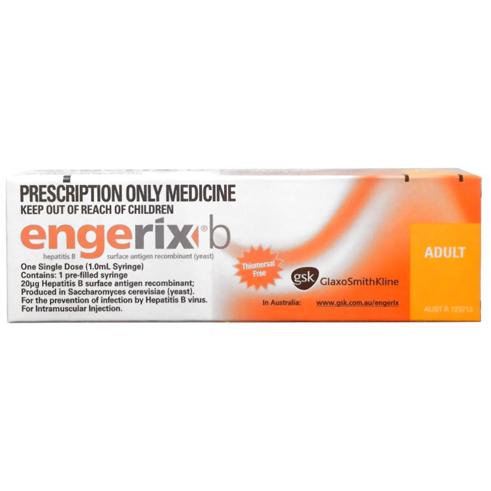 GSK Vaccines Engerix-B Hepatitis B Vaccine, Adult, 20 mcg/mL, 1 mL Prefilled Syringe