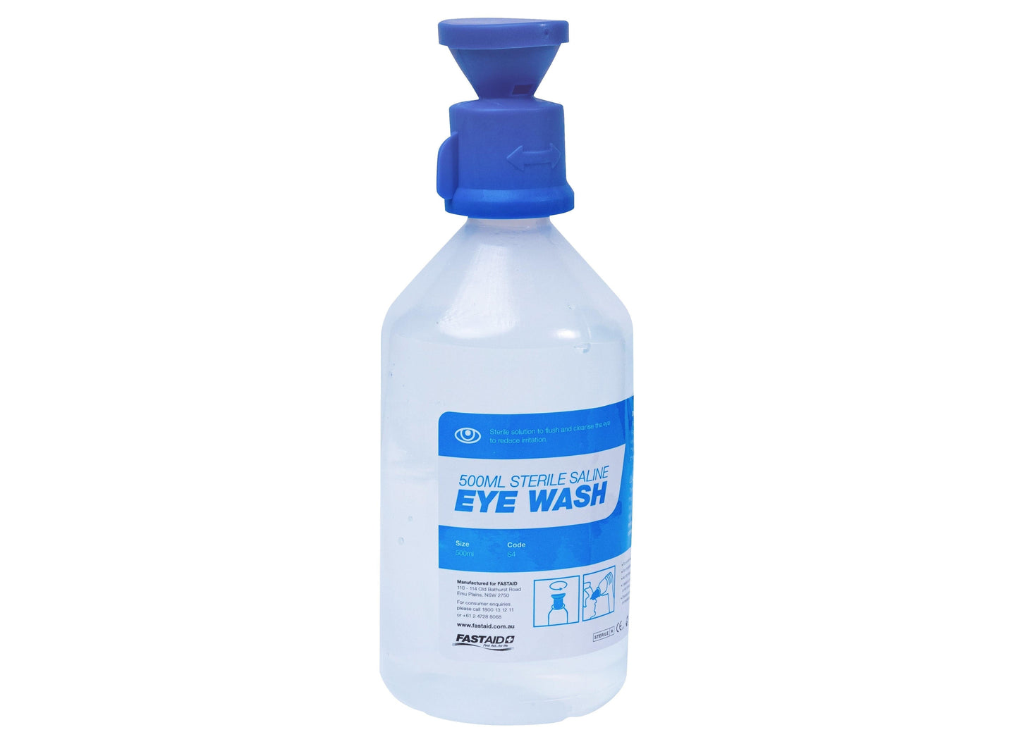 FastAid First Aid Consumables Eye Wash Solution, 500ml Bottle With Eye Shower
