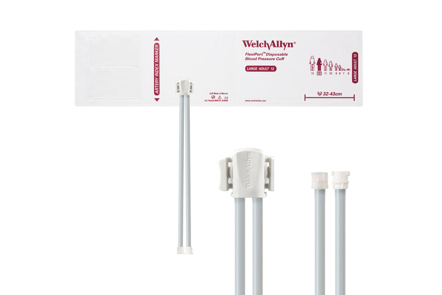 Hillrom - Welch Allyn Soft Disposable FlexiPort Cuff - Two-Tube Male Female Locking Connector (Box 20), Large Adult, Size 12, 32-43 cm