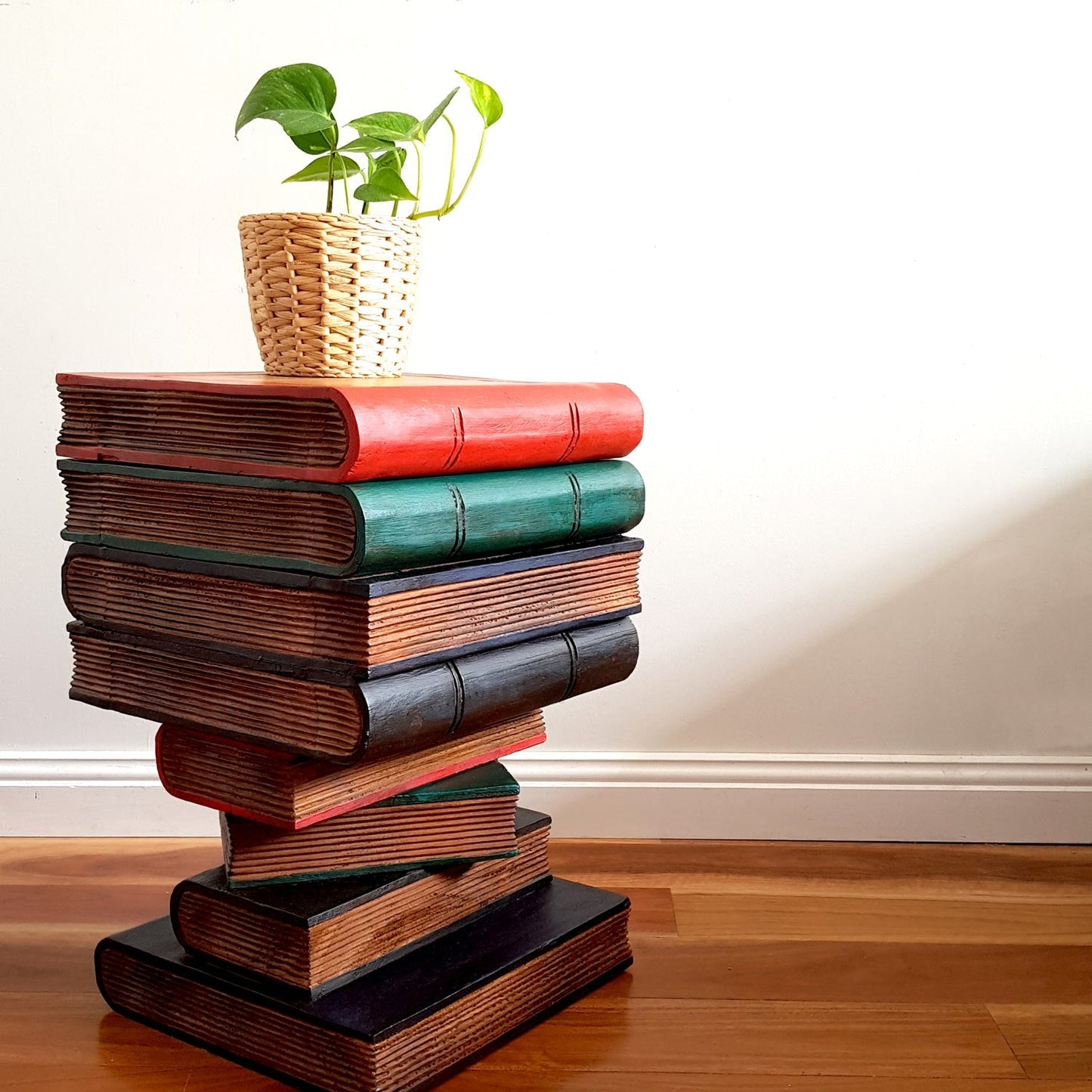 Artisan Handmade Book Stack Side Table with Storage | Hardwood Bedside Table - Mango Trees