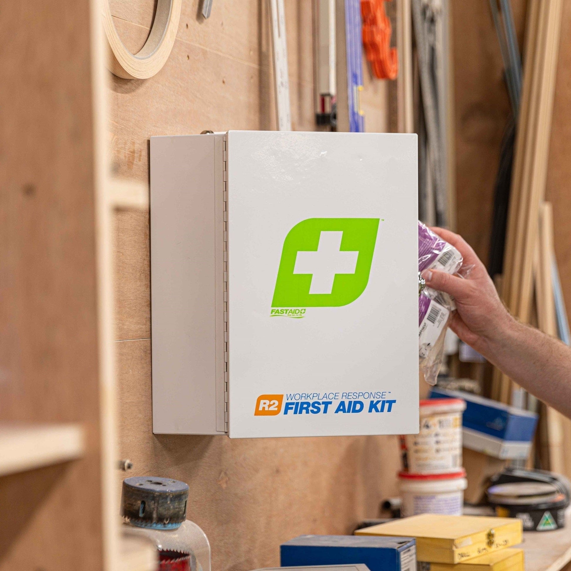 FastAid First Aid Kits FastAid R2 Workplace Response Metal Cabinet First Aid Kit