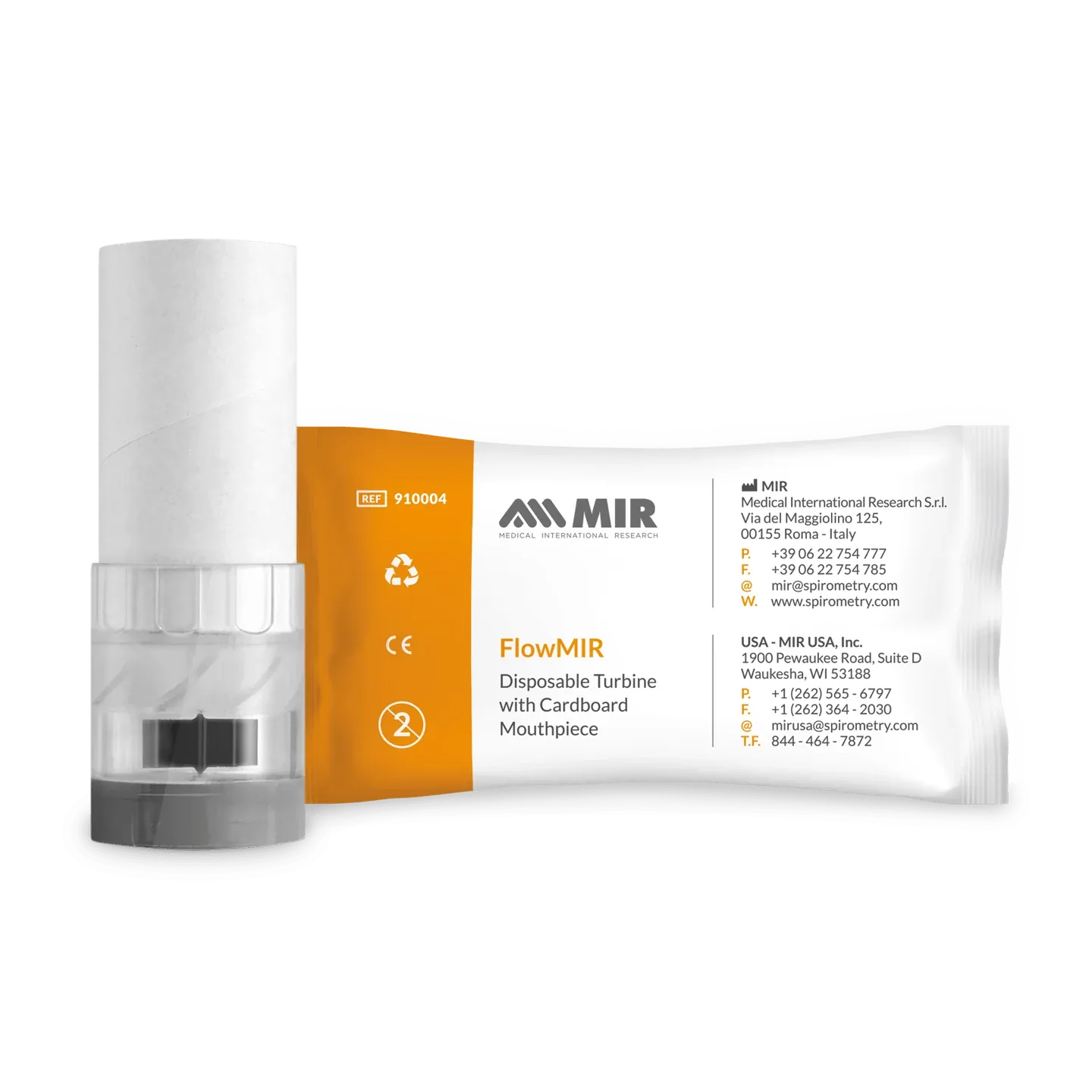 MIR Spirometers FlowMIR Disposable Turbine With Mouthpiece - Factory Calibrated, Single-Use