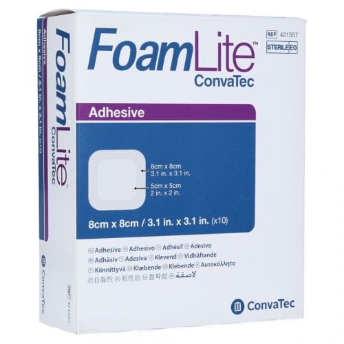 Foam Lite Healthcare Box of 10 Foam Lite Adhesive Dressing 8x8cm