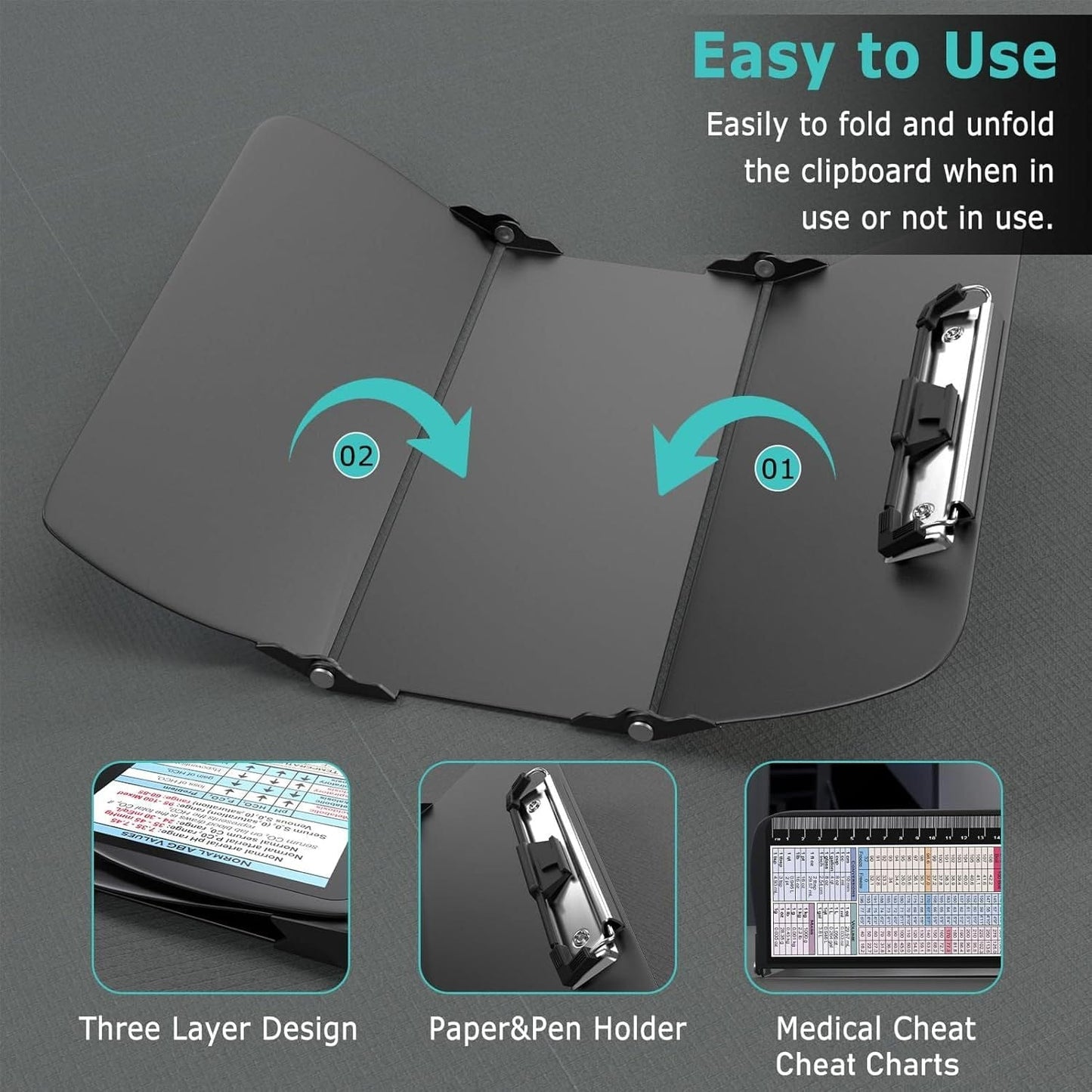 Green Waterproof Aluminum Tri-Fold Nursing Clipboard with Pen Slot - Lightweight Pocket-Sized A4 Document Holder & 180° Flat Writing Pad