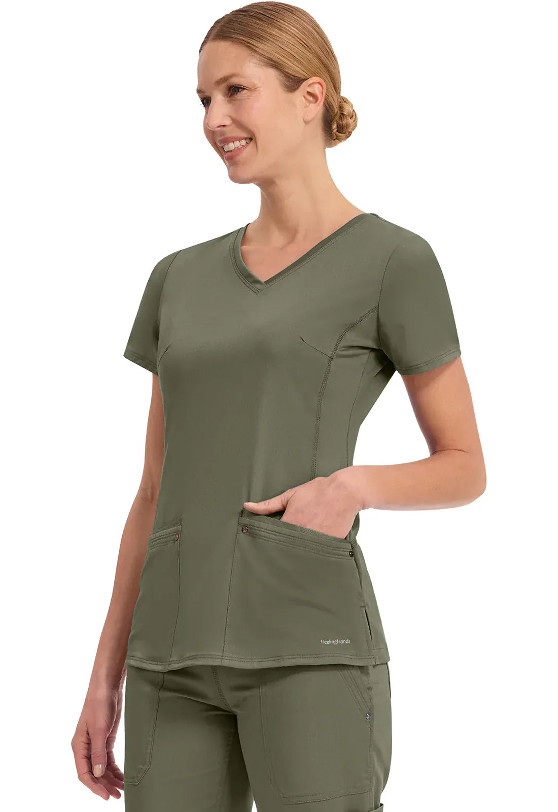 Healing Hands Hands Hands Hands Hands HH Purple Label Scrubs 2245 Juliet Top Women Olive XXS