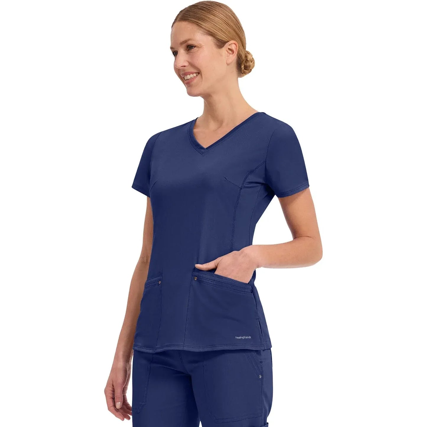 Healing Hands Purple Label Scrubs 2245 Juliet Top Women Navy